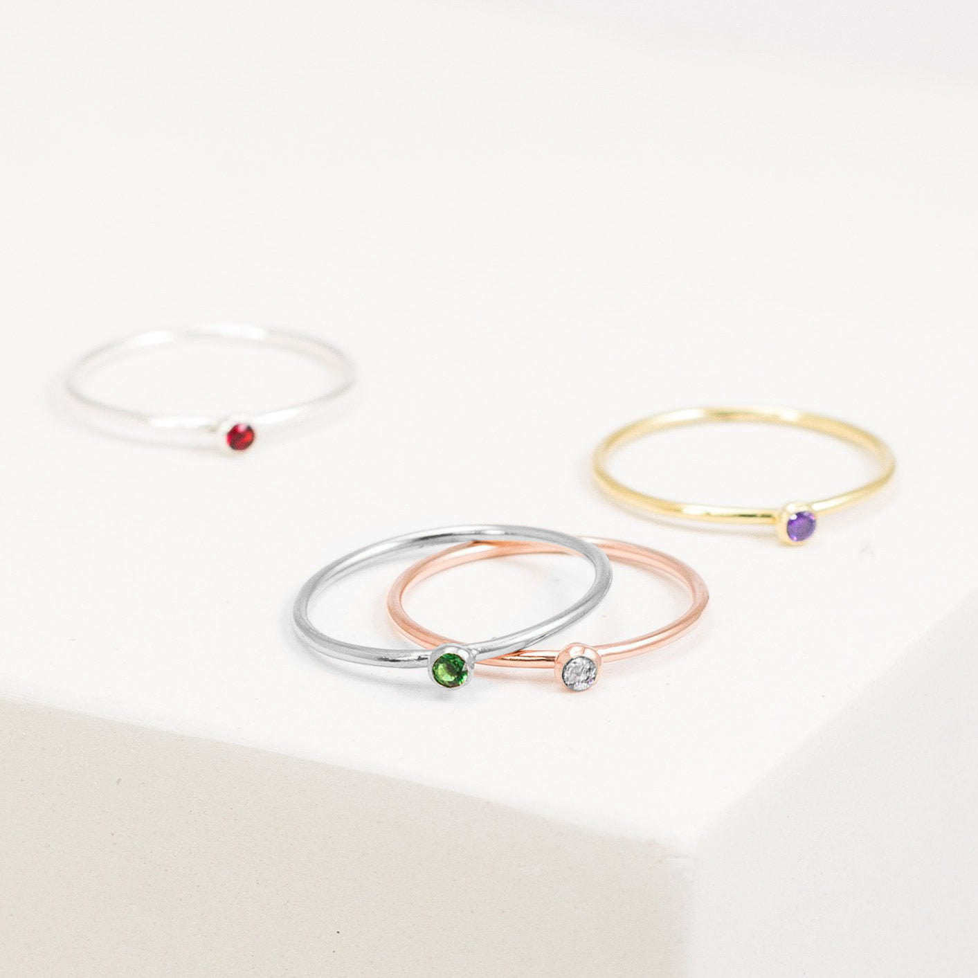Exquisite Thin Stacking Ring with Birthstone