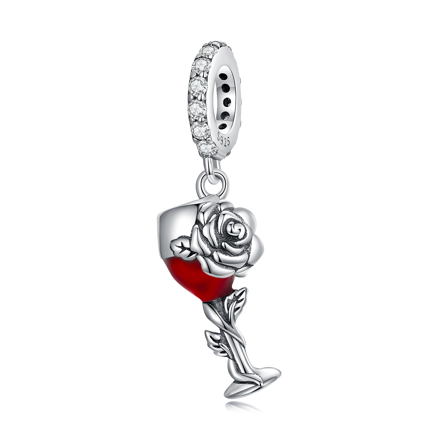Red Cup Rose Flowers Pendant Charm