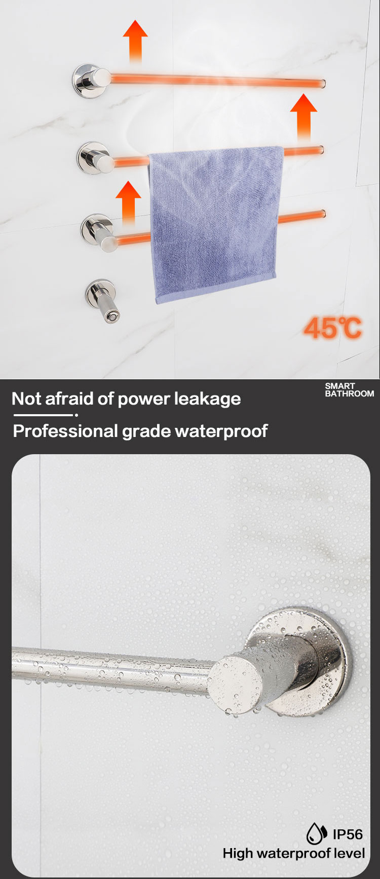 304 stainless steel heated towel rail close-up welds and finish