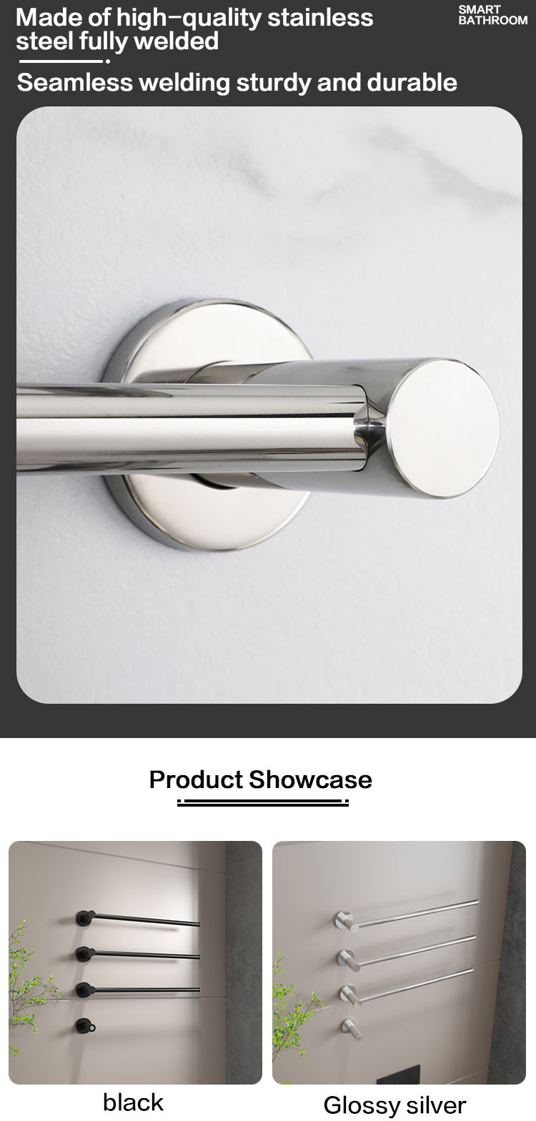 Single bar towel warmer in luxury bathroom setting