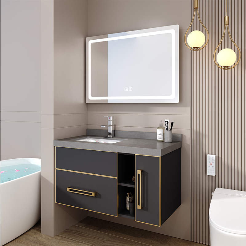 High Quality Modern Led Bathroom Mirror Cabinets Grey Slate Countertop ...