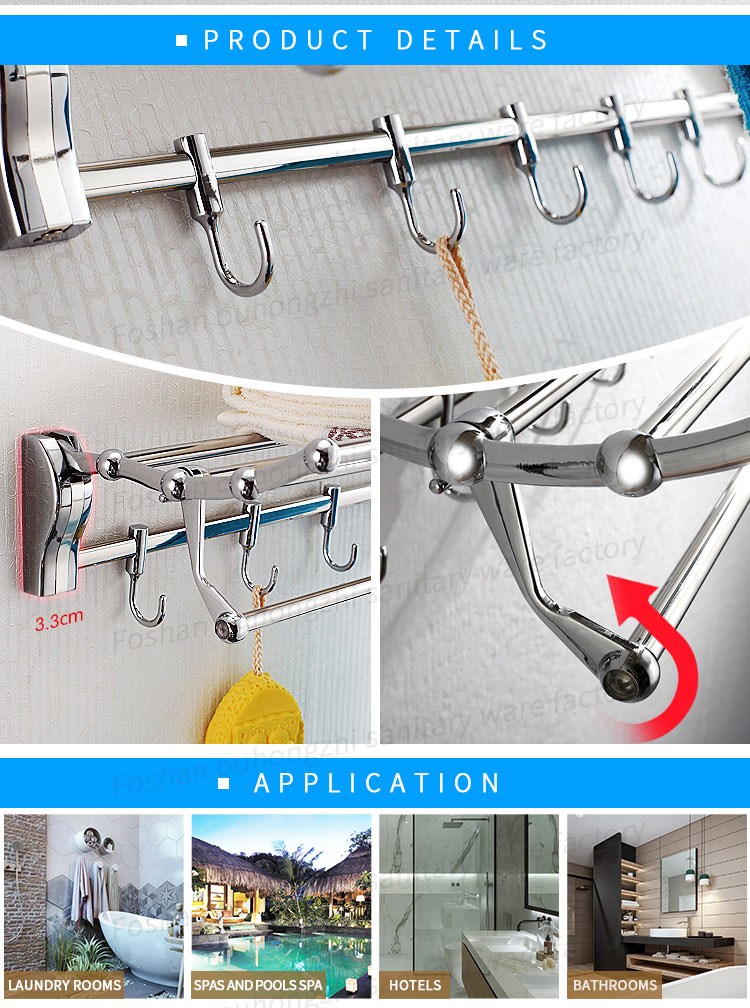 Stainless steel towel rack with multiple hanging points