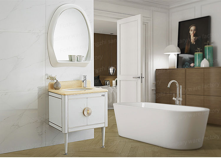 Waterproof Stone Countertop Modern Luxury Bathroom Vanity Front View