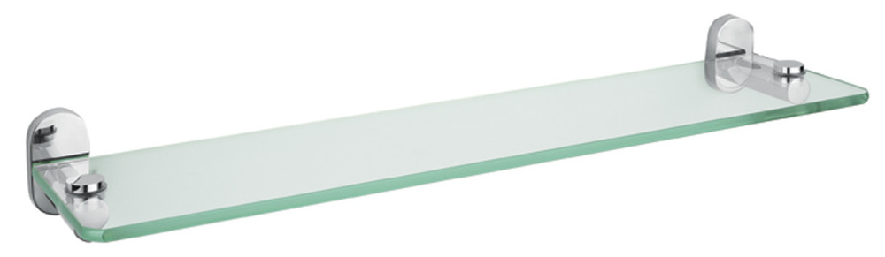 Glass bathroom shelf with metal base front view