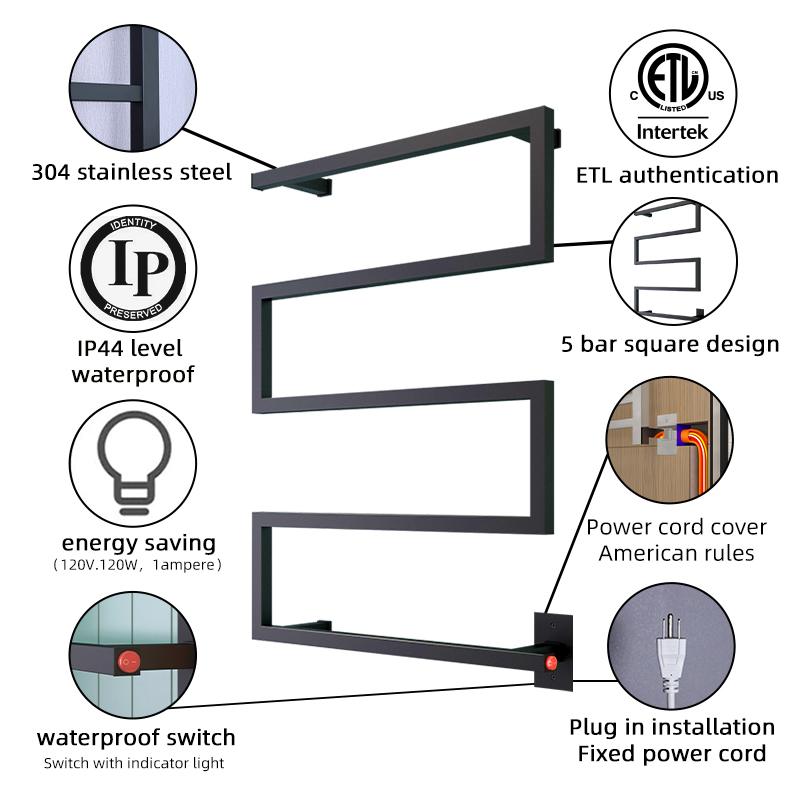 2022 Newest Design 304 Stainless Steel Electric Heating Towel Rack Bathroom Heated Rail Towel Warmer