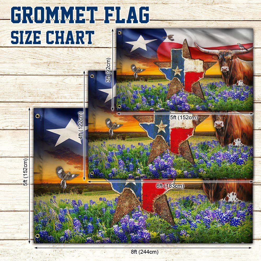 Texas Flag Longhorn Cattle Texas Grommet Flag QTR05GFCT