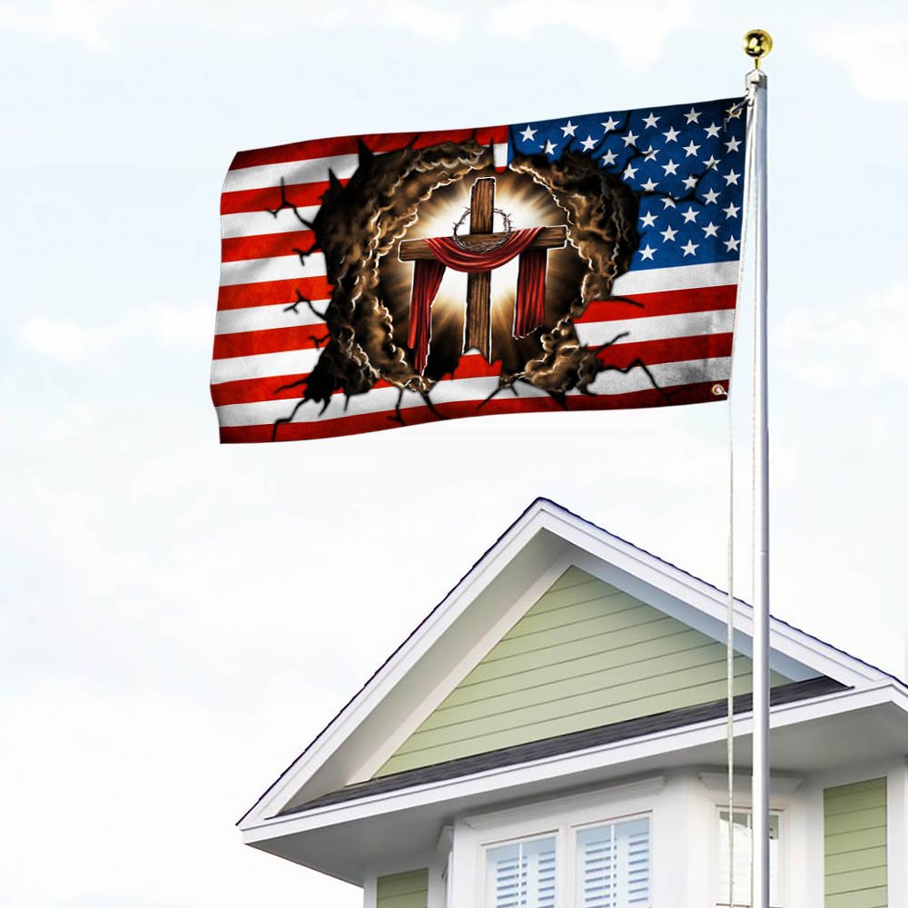 One Nation Under God. Christian Cross American Flag THH3644GFCT