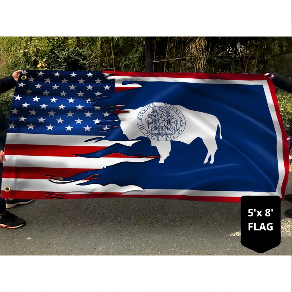 Wyoming And American Grommet Flag
