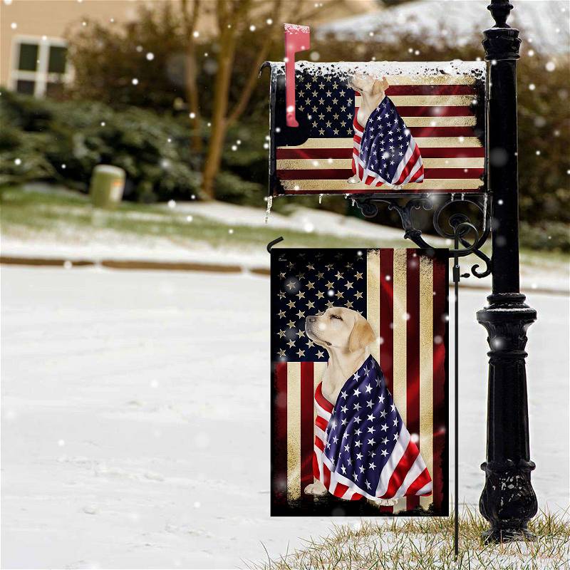 Yellow Labrador Retriever American Patriot Garden Flag & Mailbox Cover BNL40MFv8CT