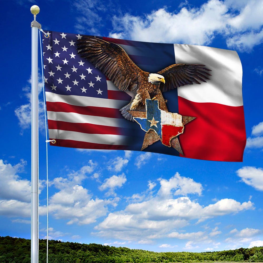 Texas Grommet Flag, Eagle Texas American Flag QNK1096GFCT
