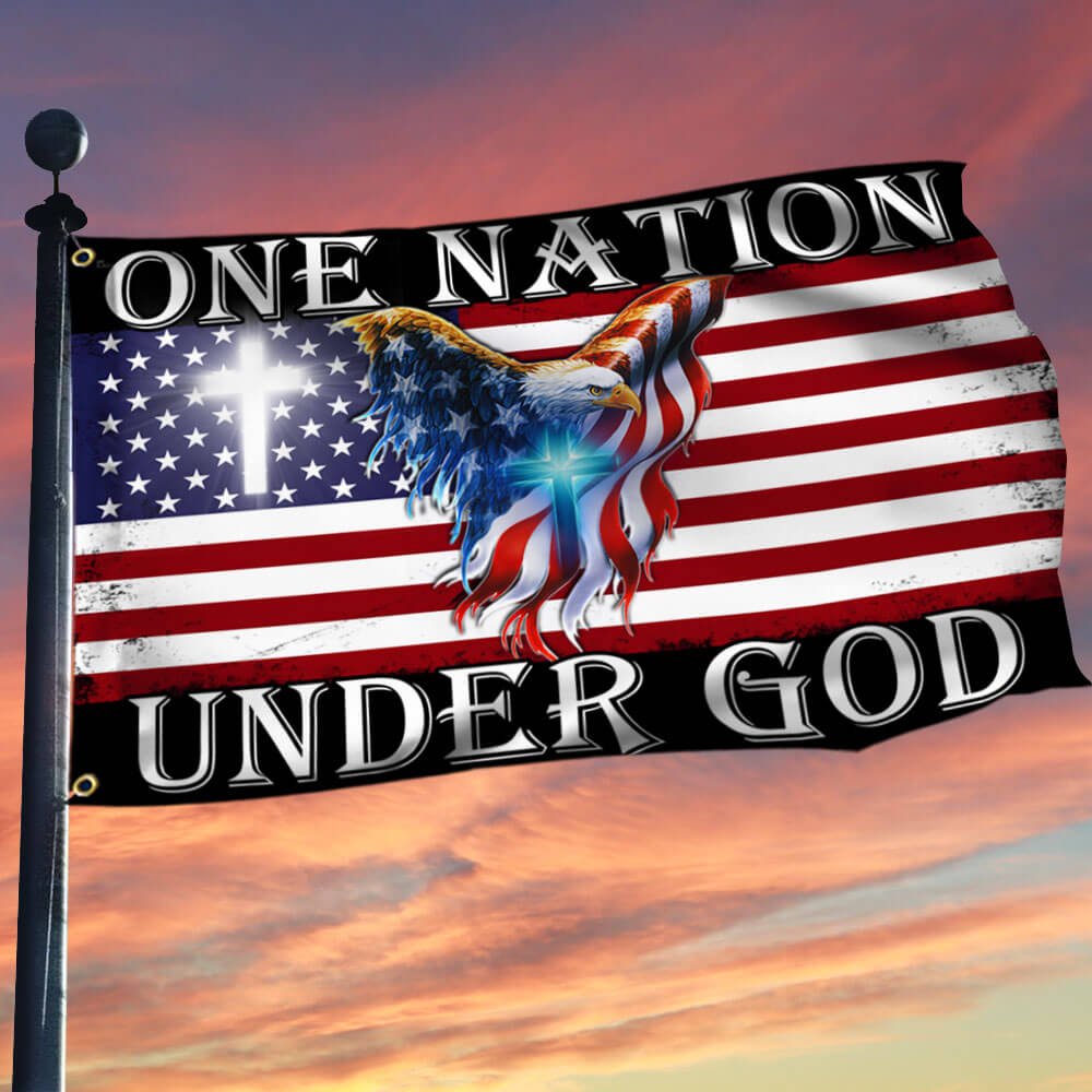One Nation Under God American Eagle Grommet Flag