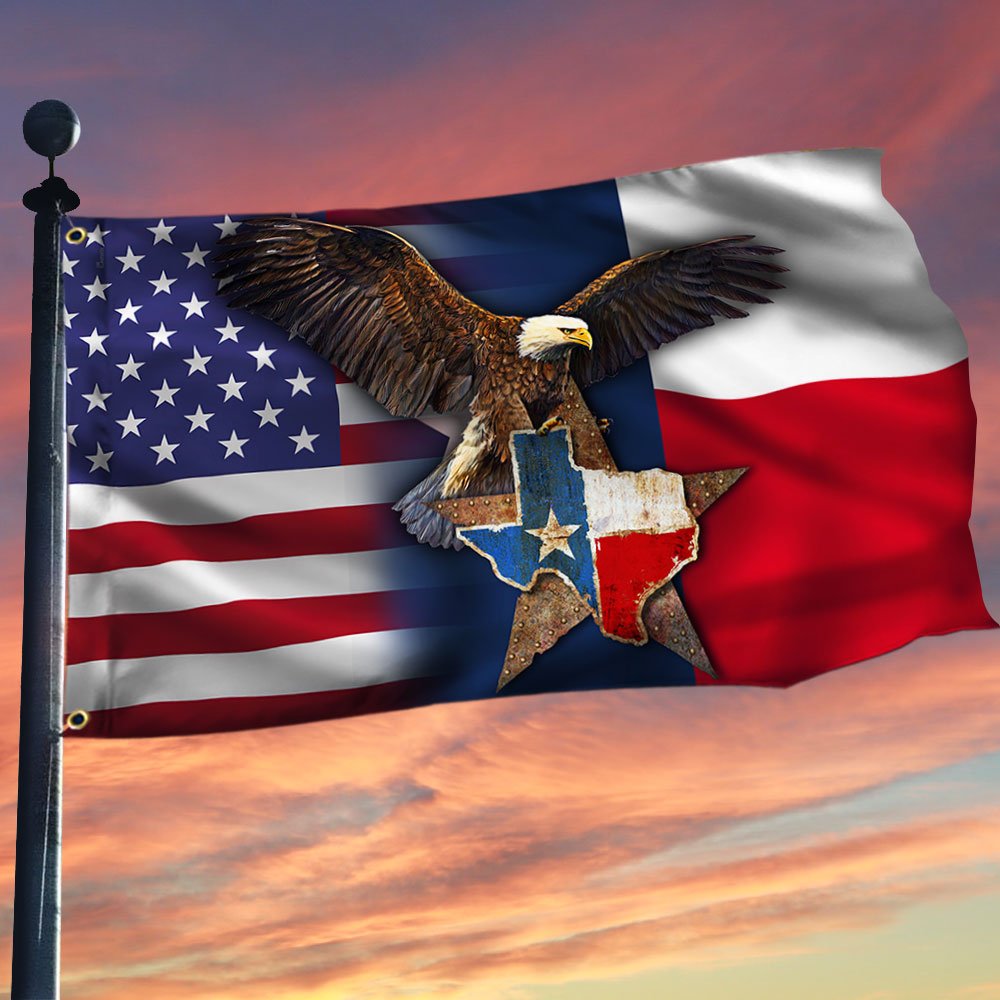 Texas Grommet Flag, Eagle Texas American Flag QNK1096GFCT