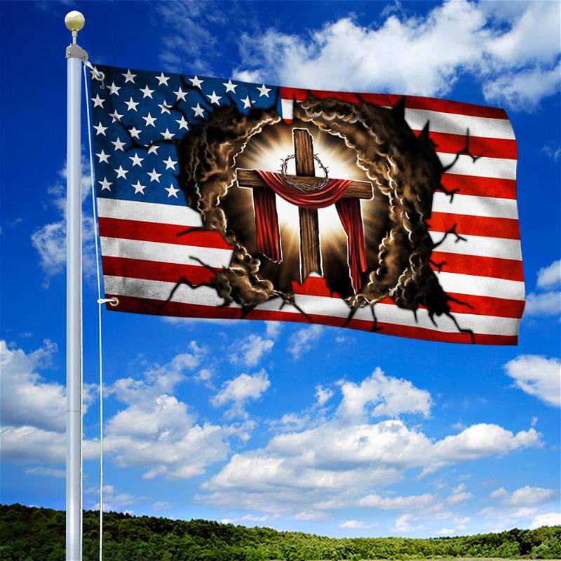 One Nation Under God. Christian Cross American Flag THH3644GFCT