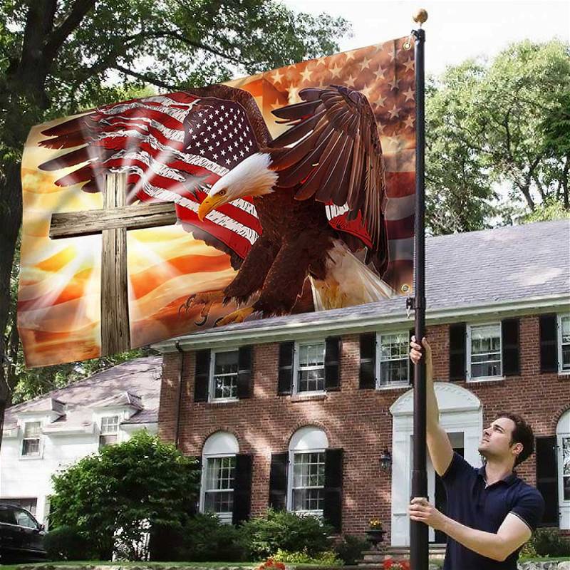 Patriotic Grommet Flag American Eagle Cross DBD3418GFCT