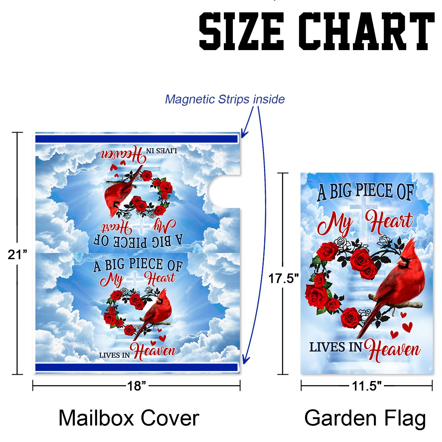 Cardinal Garden Flag & Mailbox Cover A Big Piece Of My Heart Lives In Heaven TQN540MFCT