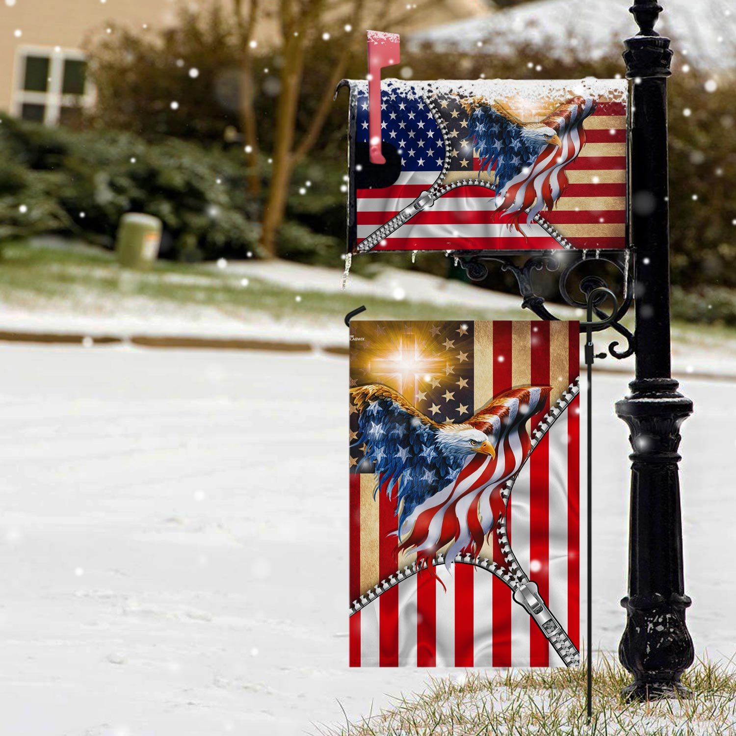 Christian Eagle American Garden Flag & Mailbox Cover One Nation Under God BNN81MFv1CT