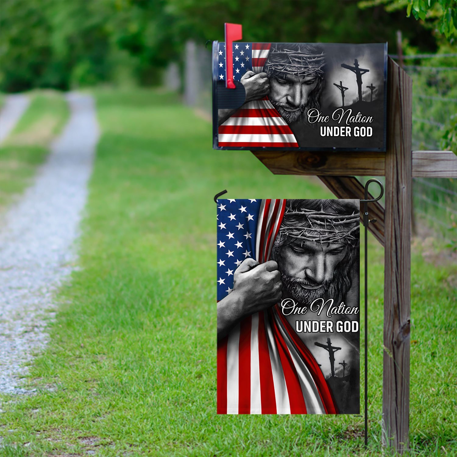 One Nation Under God Jesus Garden Flag & Mailbox Cover TRL06Fv5MFCT