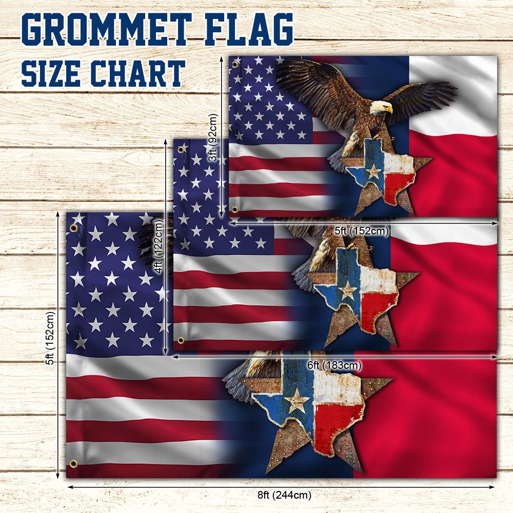 Texas Grommet Flag, Eagle Texas American Flag QNK1096GFCT