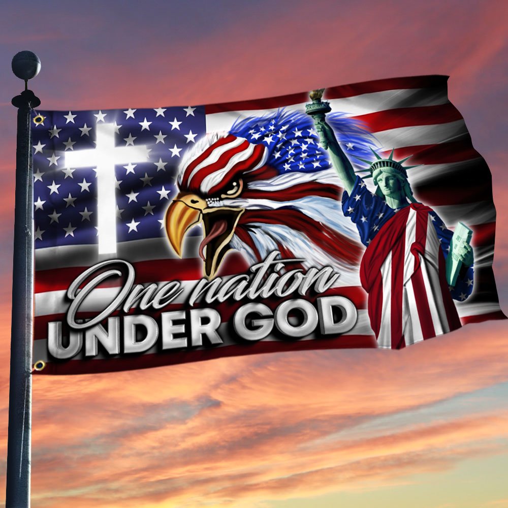 US Eagle Cross Freedom Grommet Flag One Nation Under God