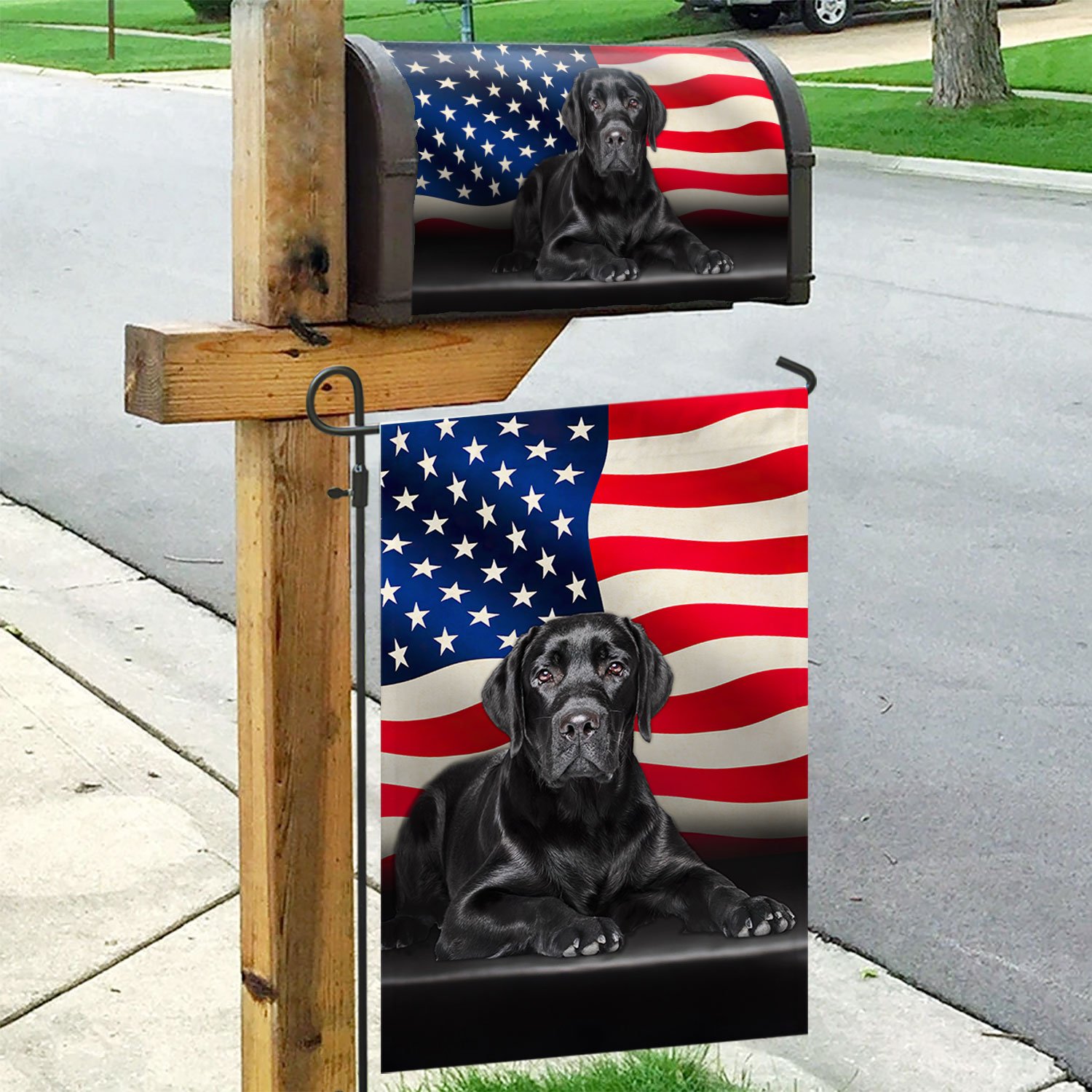 Black Labrador Retriever Dog American Garden Flag & Mailbox Cover QNN437MFv7CT