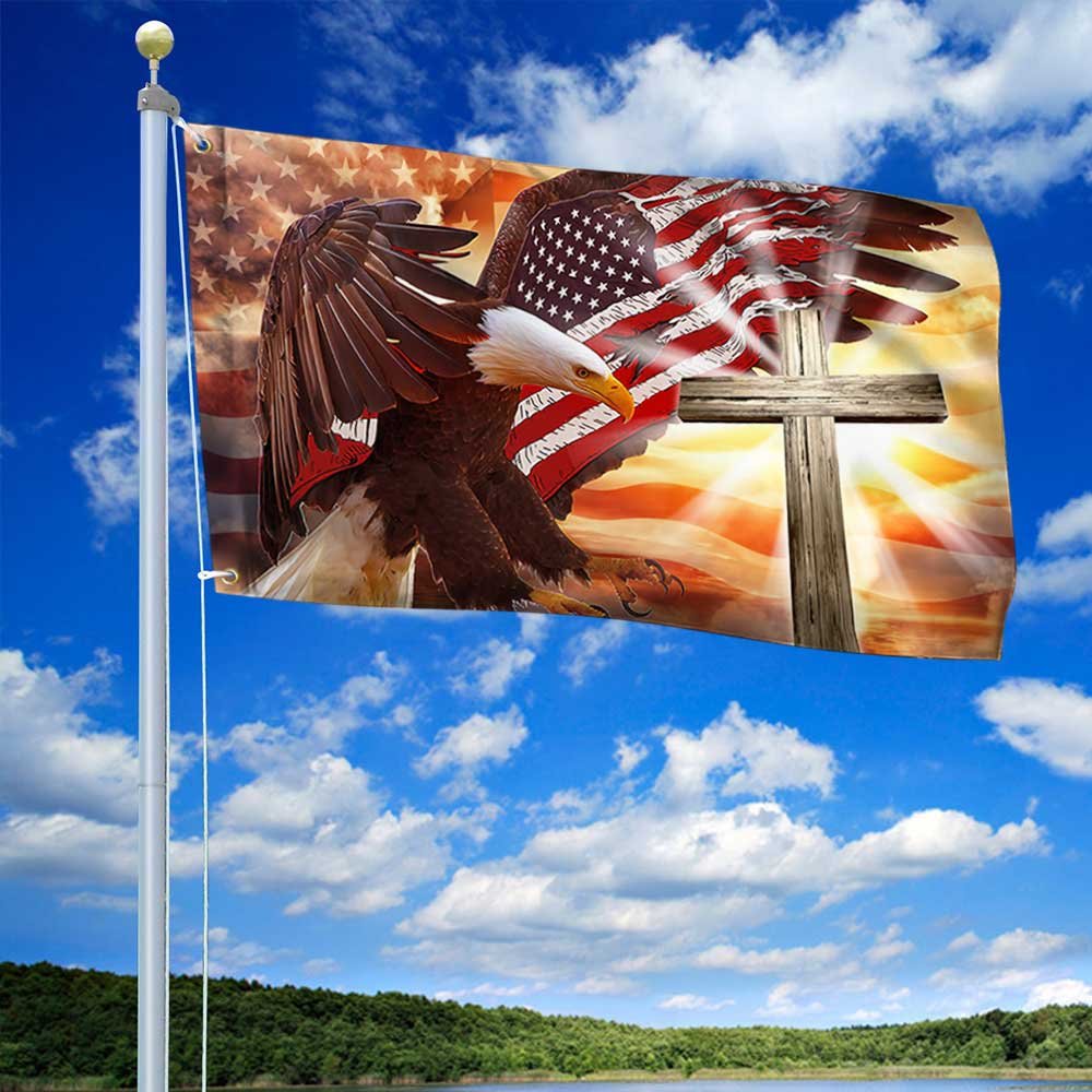 Patriotic Grommet Flag American Eagle Cross DBD3418GFCT