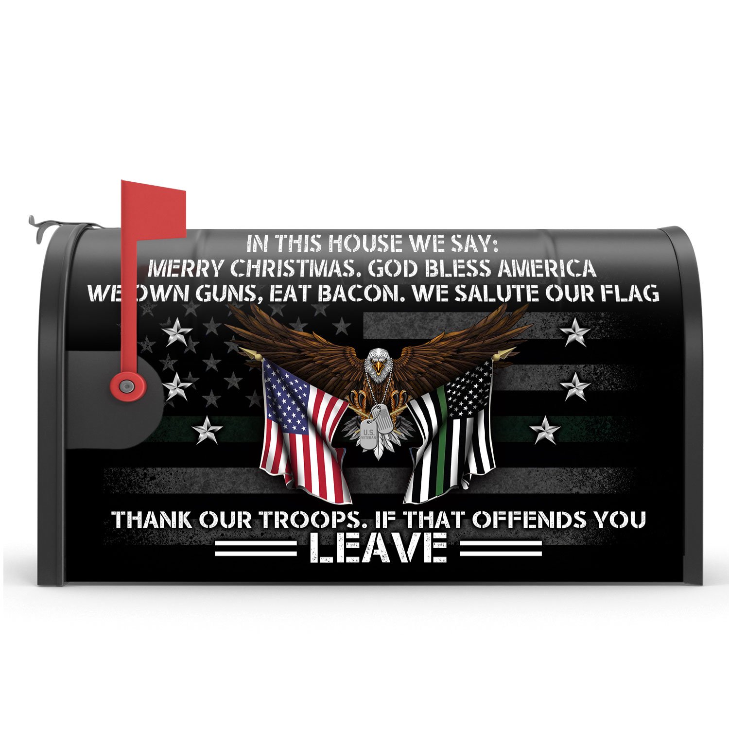 In This House We Salute Our Flag, Patriotic Eagle Veteran Garden Flag & Mailbox Cover TPT411MFCT
