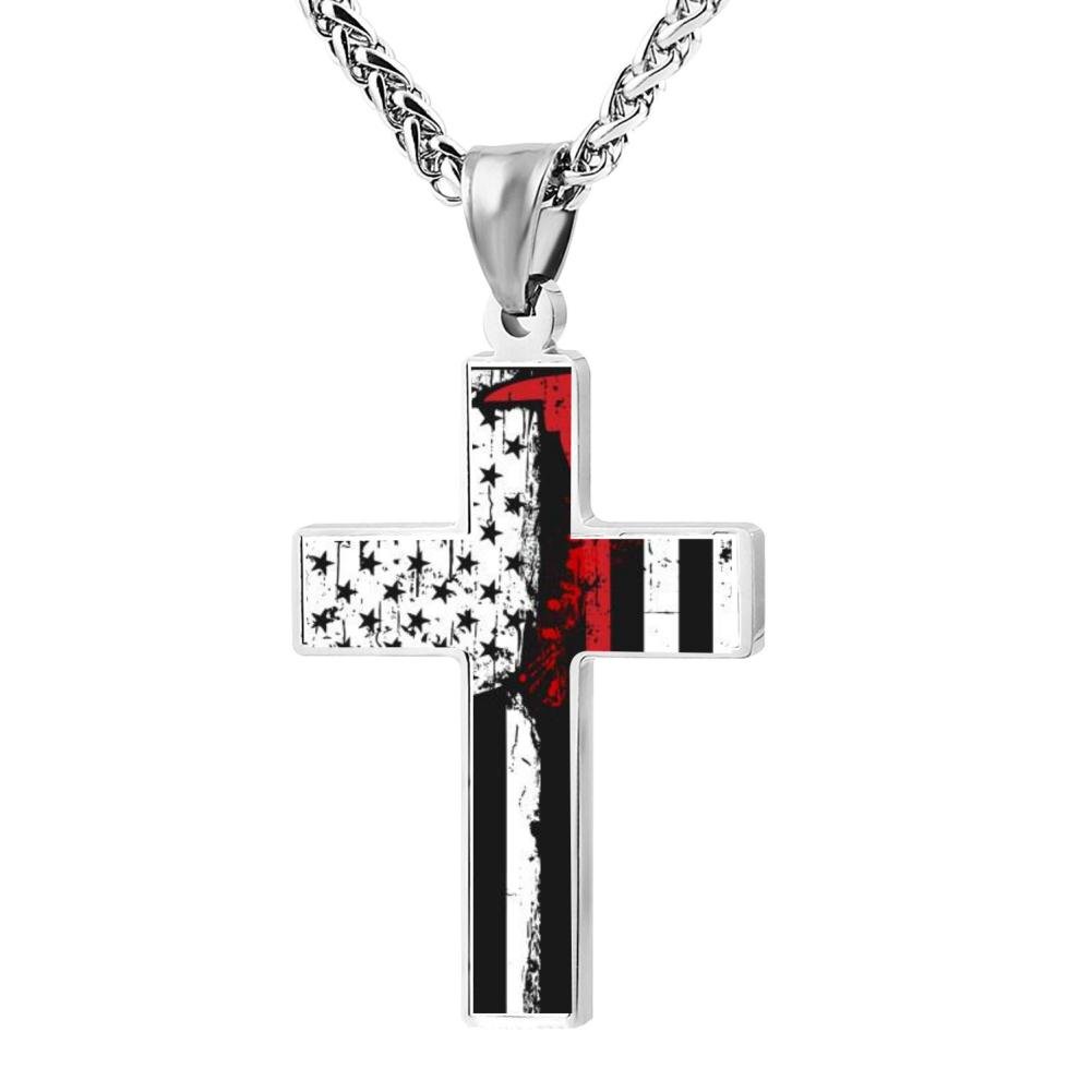 American Flag Patriotic Cross Pendant Necklace Religious Jewelry