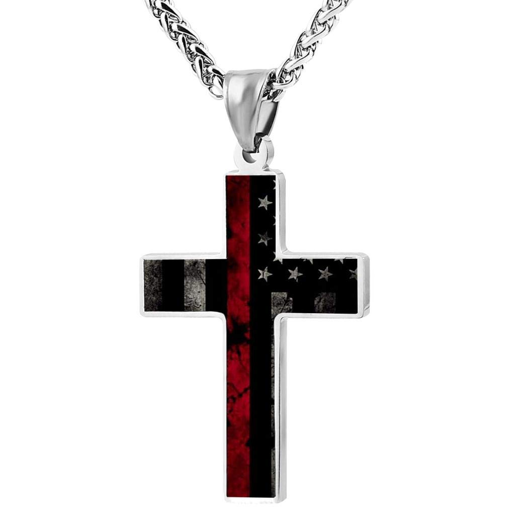American Flag Patriotic Cross Pendant Necklace Religious Jewelry