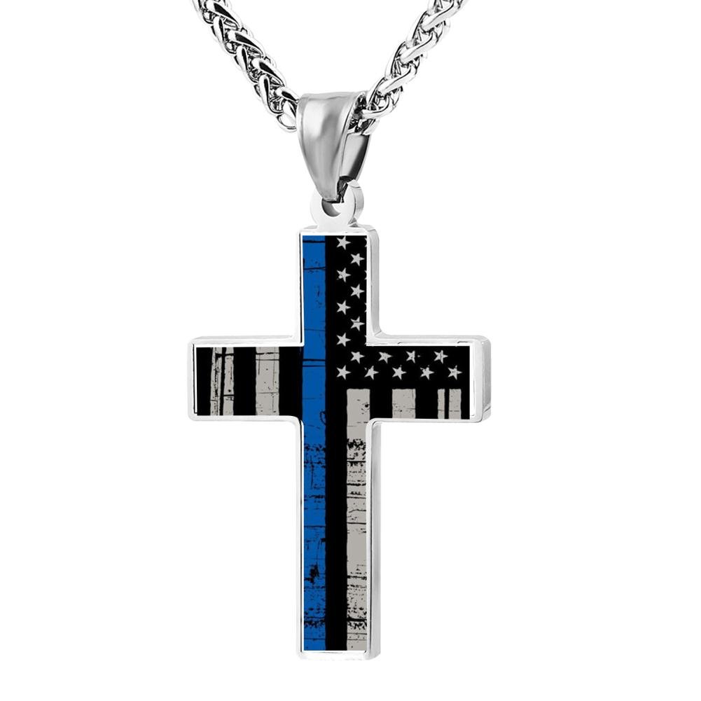 American Flag Patriotic Cross Pendant Necklace Religious Jewelry