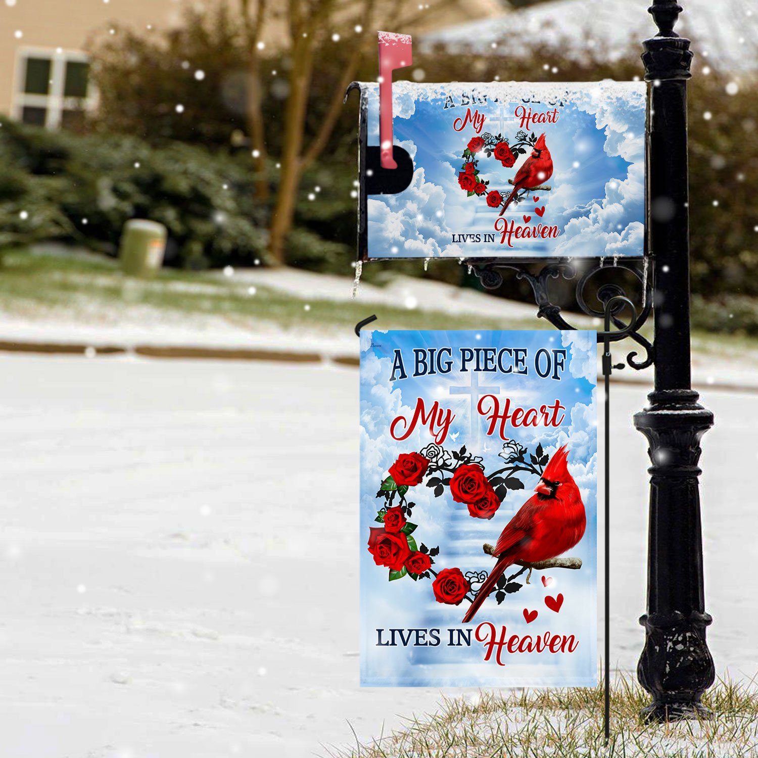 Cardinal Garden Flag & Mailbox Cover A Big Piece Of My Heart Lives In Heaven TQN540MFCT