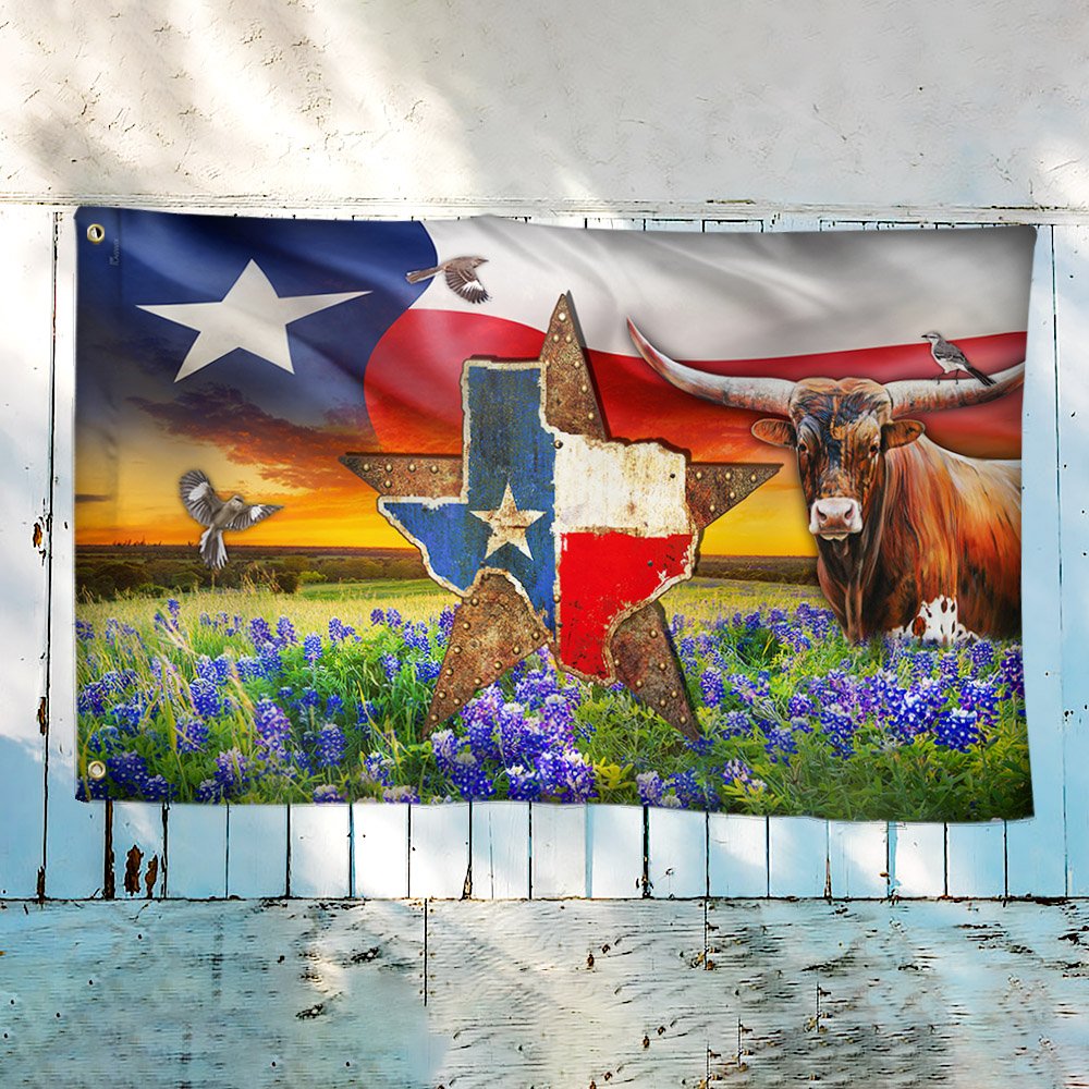 Texas Flag Longhorn Cattle Texas Grommet Flag QTR05GFCT