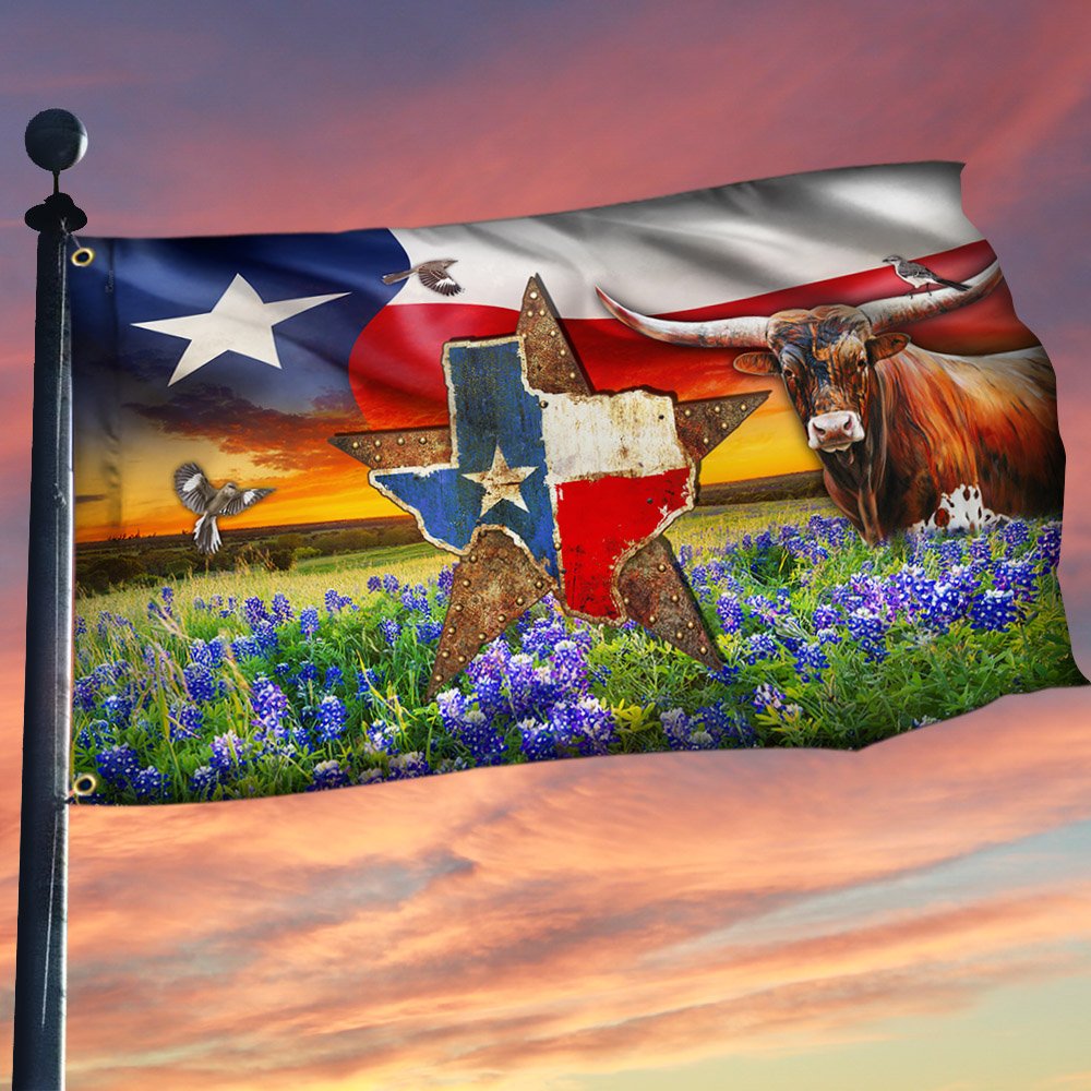 Texas Flag Longhorn Cattle Texas Grommet Flag QTR05GFCT