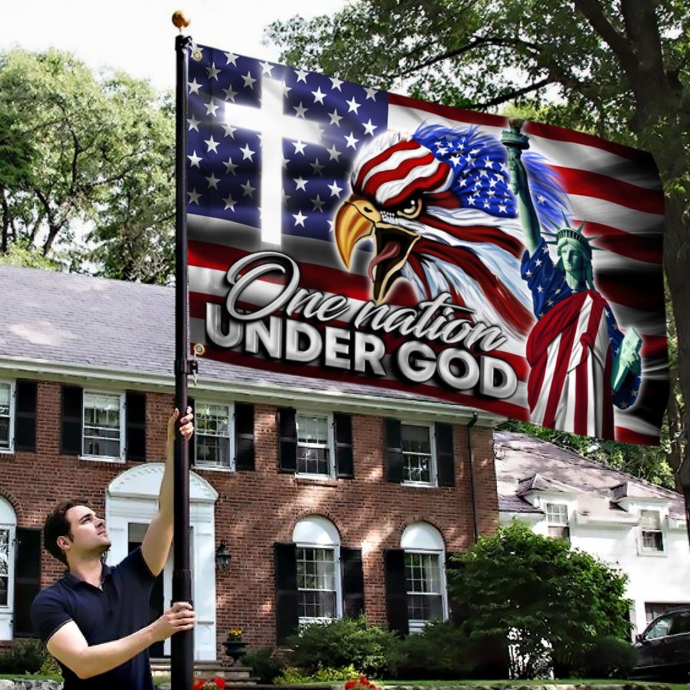 US Eagle Cross Freedom Grommet Flag One Nation Under God