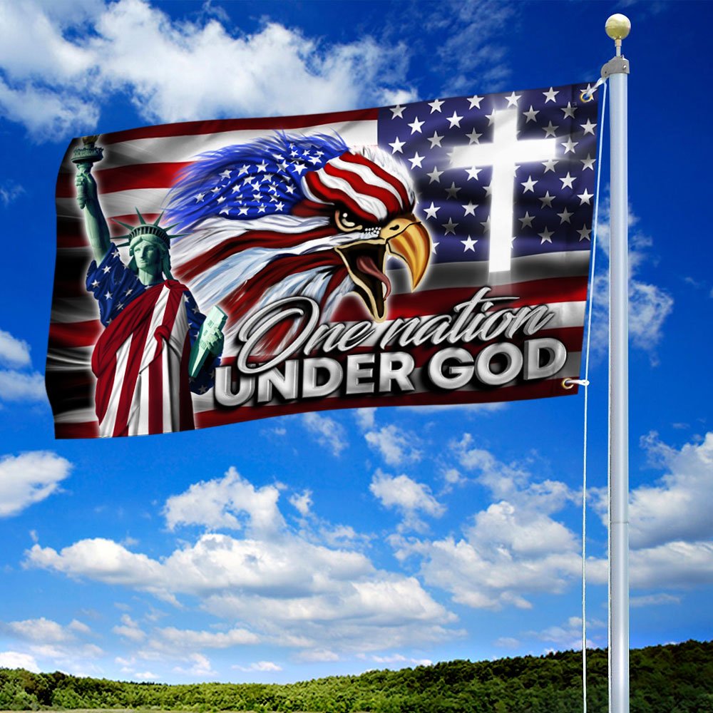 US Eagle Cross Freedom Grommet Flag One Nation Under God