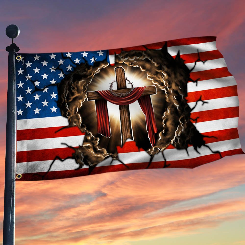 One Nation Under God. Christian Cross American Flag THH3644GFCT
