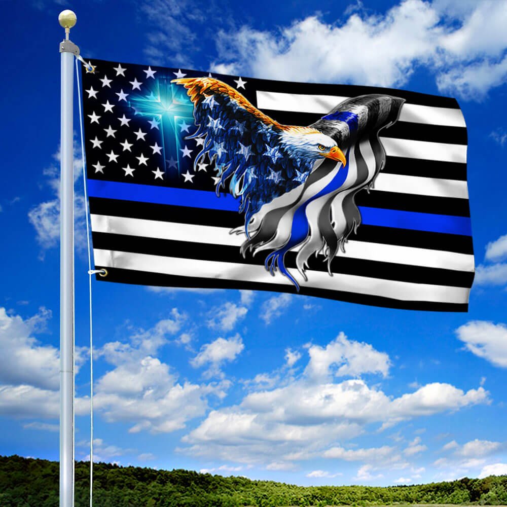 The Thin Blue Line. Police. Law Enforcement American Eagle Flag THB348