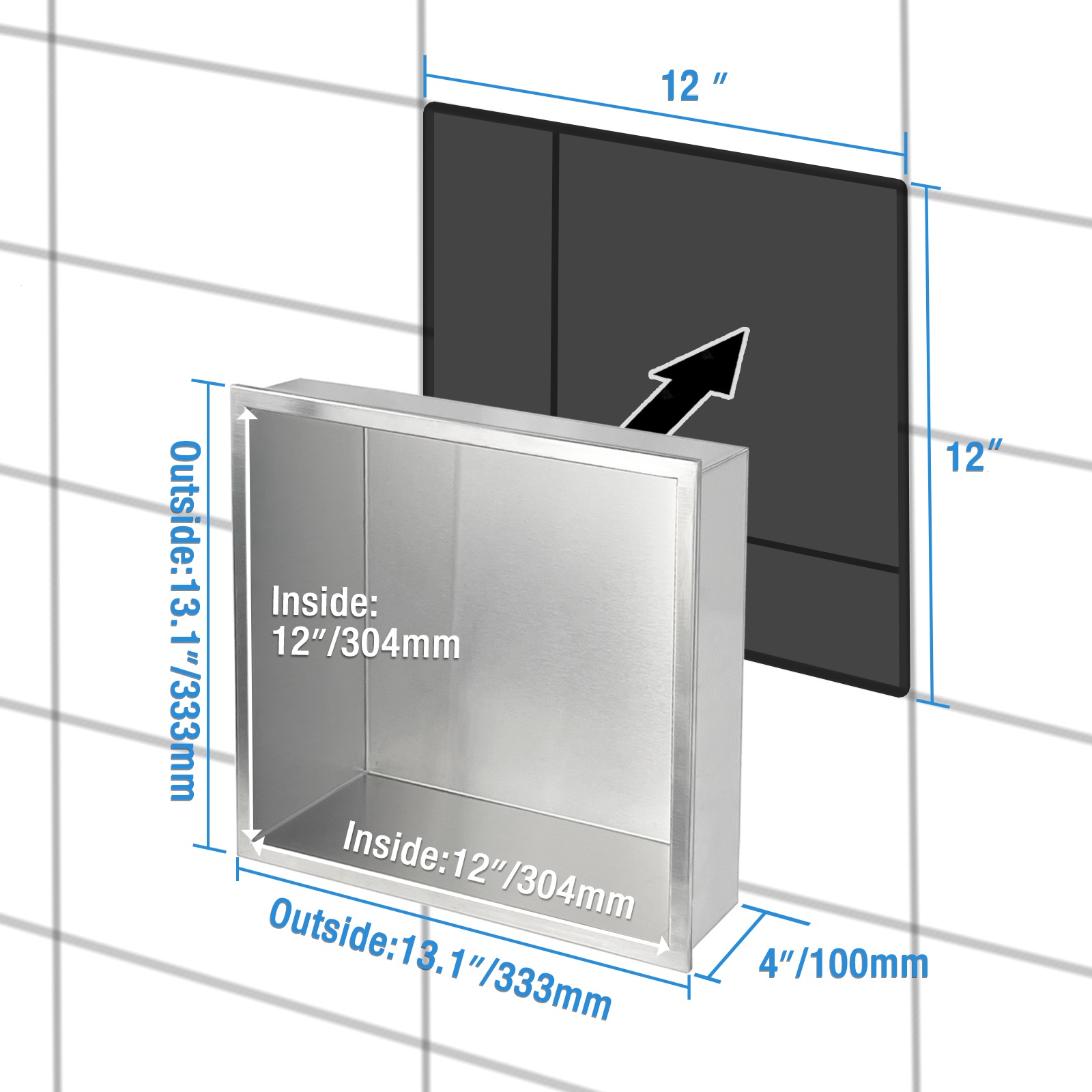 Stainless Steel Wall Niche, Recessed Shower Shelf, No Tile Needed