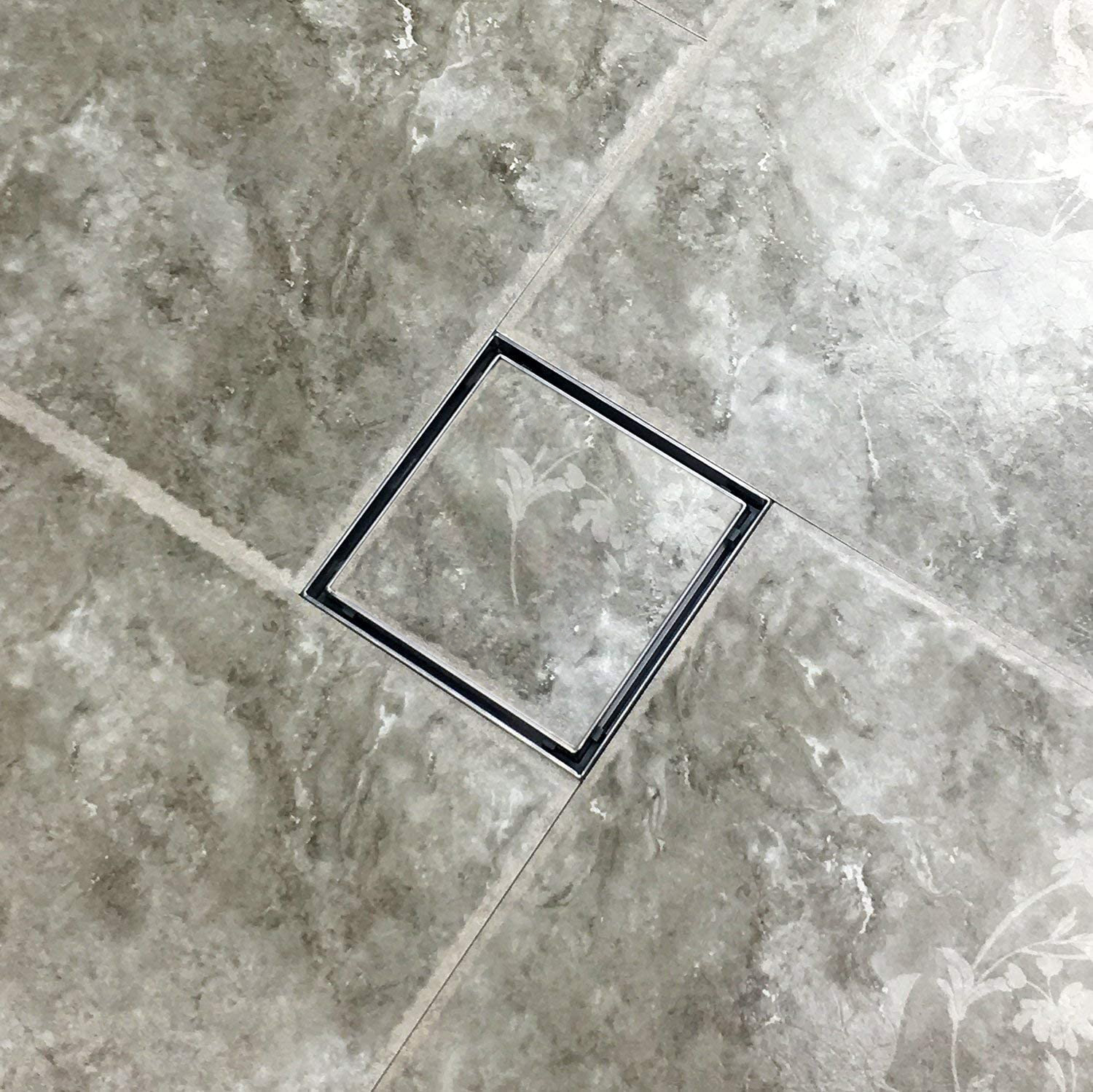 Neodrain Square  Shower floor Drain, with Tile-insert Pattern Grate Cover, 304 stainless steel Bathroom Shower drain(Brushed Nickel)