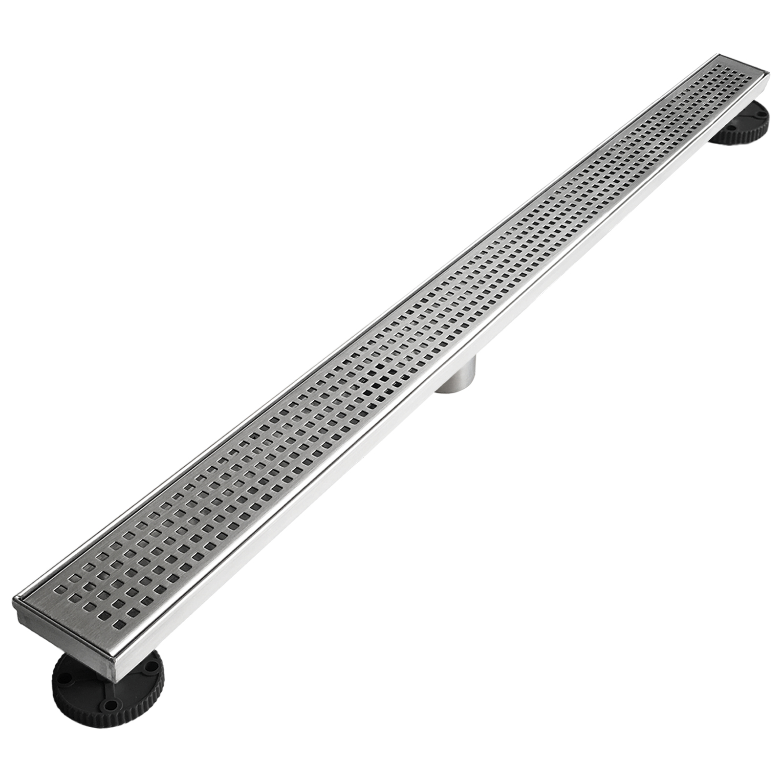 Neodrain Linear Shower Drain with Removable Quadrato Pattern Grate, Brushed 304 Stainless Steel Rectangle Shower Floor Drain, with Leveling Feet,Hair Strainer