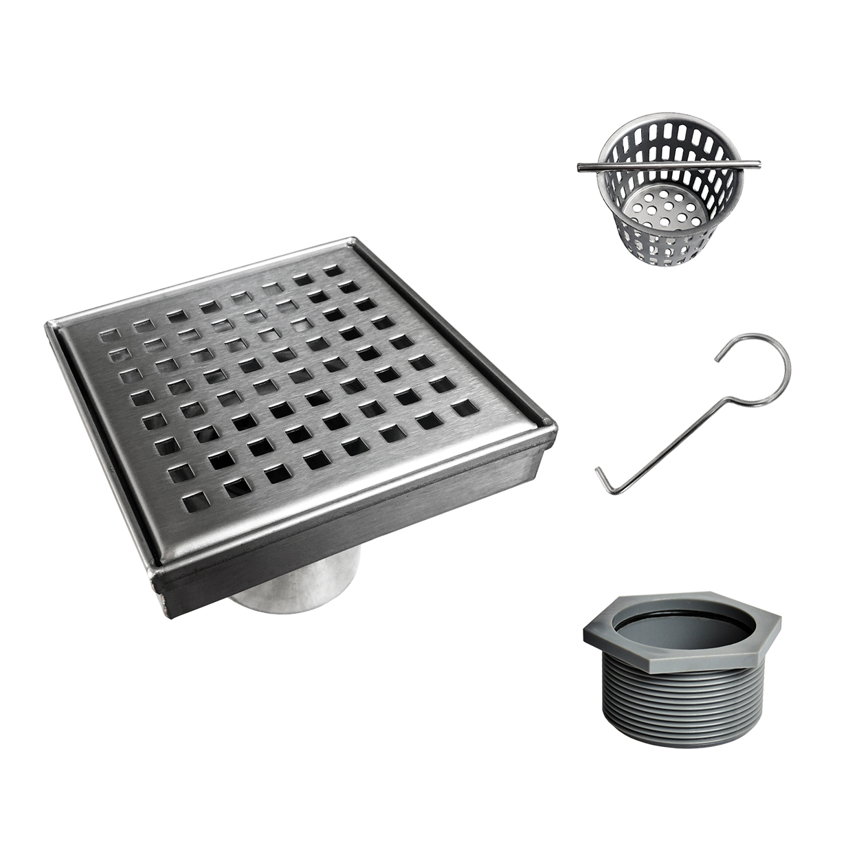 Neodrain 4 inch/6 inch Square Shower Drain, Brushed 304 stainless steel Bathroom floor drain, with Removable Quadrato Pattern Grate