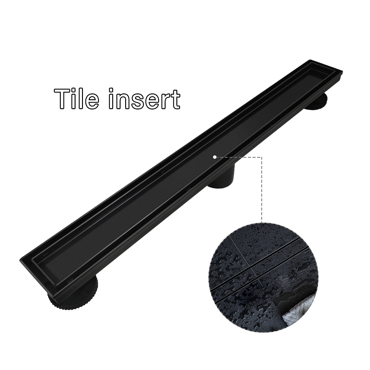 Neodrain Black Tile-insert Linear Drain with 2-in-1 Grate Cover, 304 Stainless Steel Rectangle Shower Floor Drain, CUPC Certified(Shiny Black)