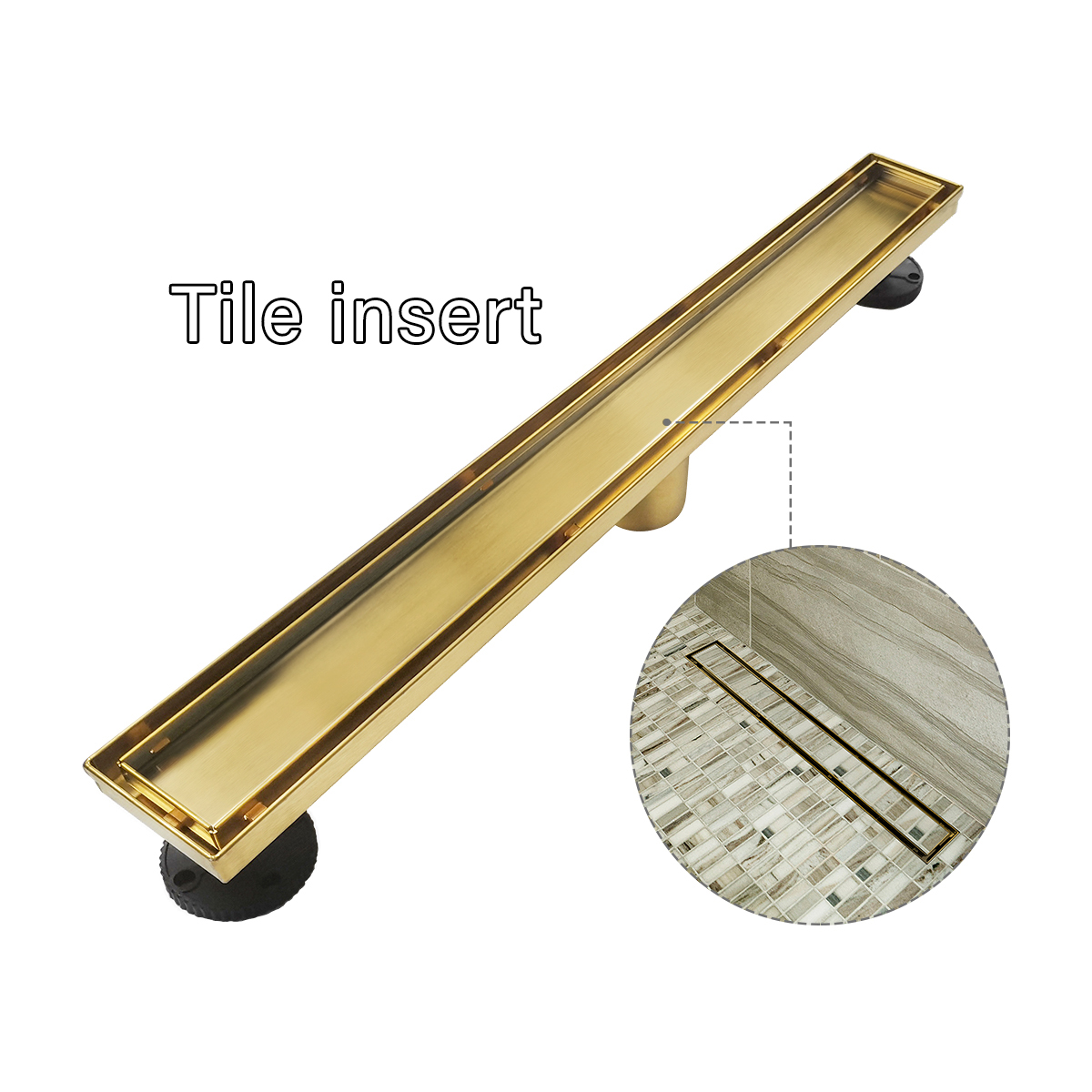 Neodrain Golden Tile-insert Linear Drain with 2-in-1 Grate Cover, 304 Stainless Steel Rectangle Shower Floor Drain, CUPC Certified(Brushed Golden)