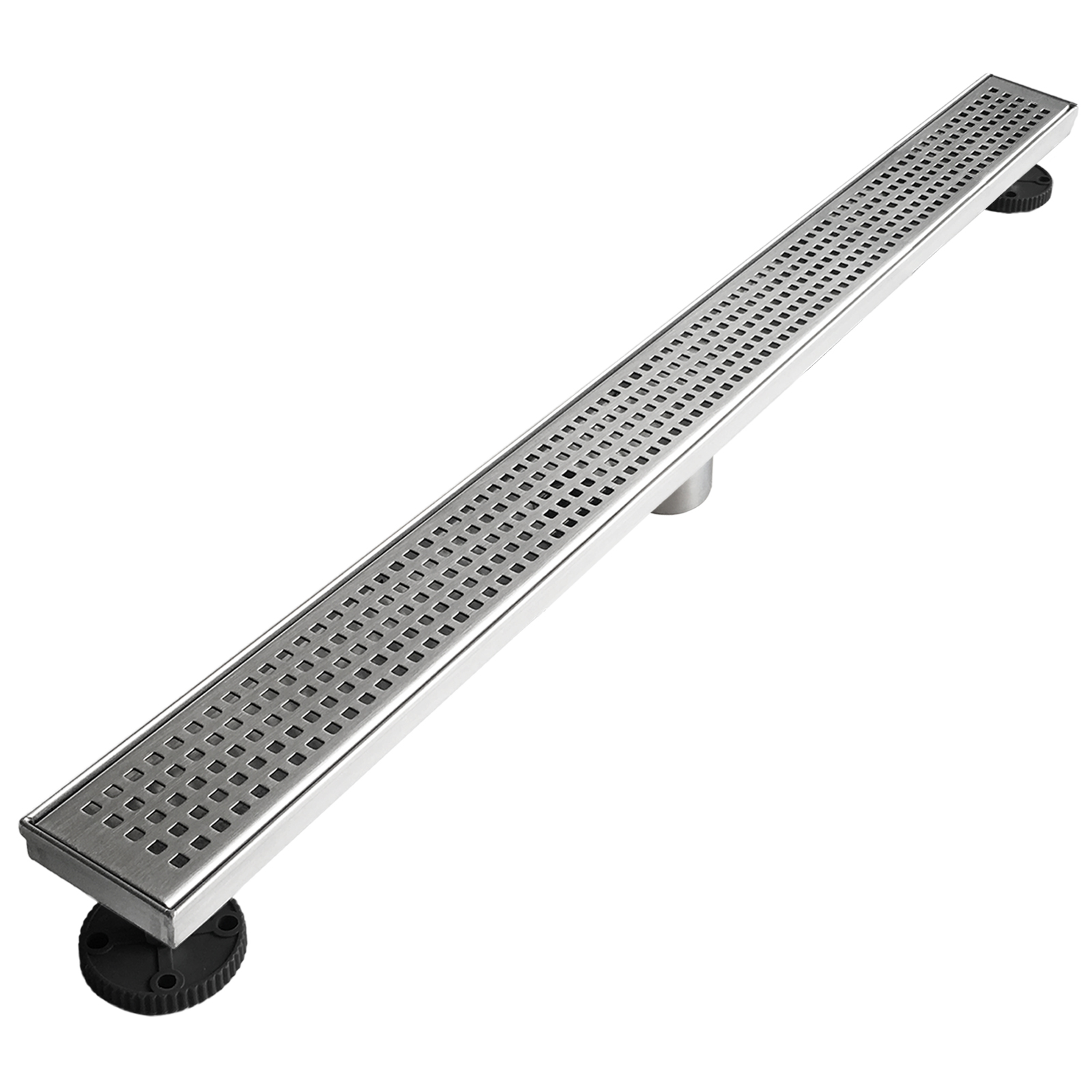 Neodrain Linear Shower Drain with Removable Quadrato Pattern Grate, Brushed 304 Stainless Steel Rectangle Shower Floor Drain, with Leveling Feet,Hair Strainer