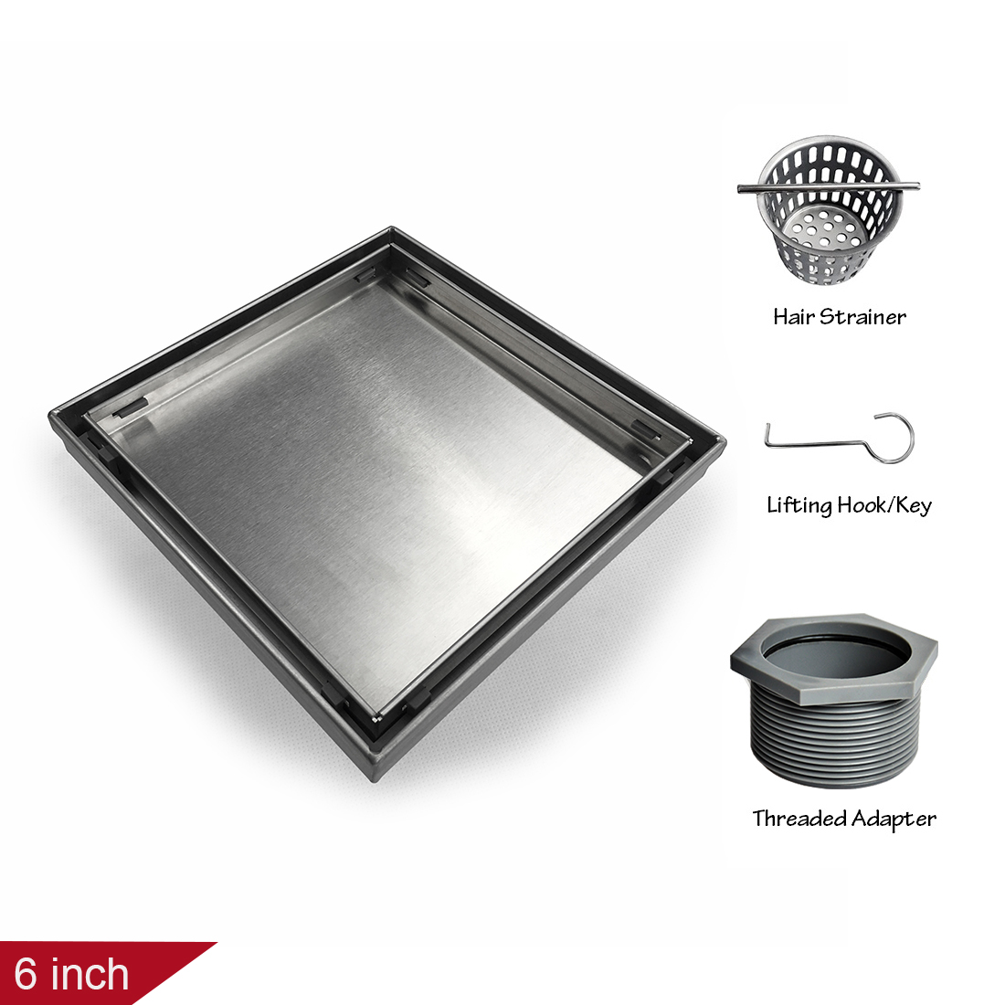 Neodrain Square  Shower floor Drain, with Tile-insert Pattern Grate Cover, 304 stainless steel Bathroom Shower drain(Brushed Nickel)