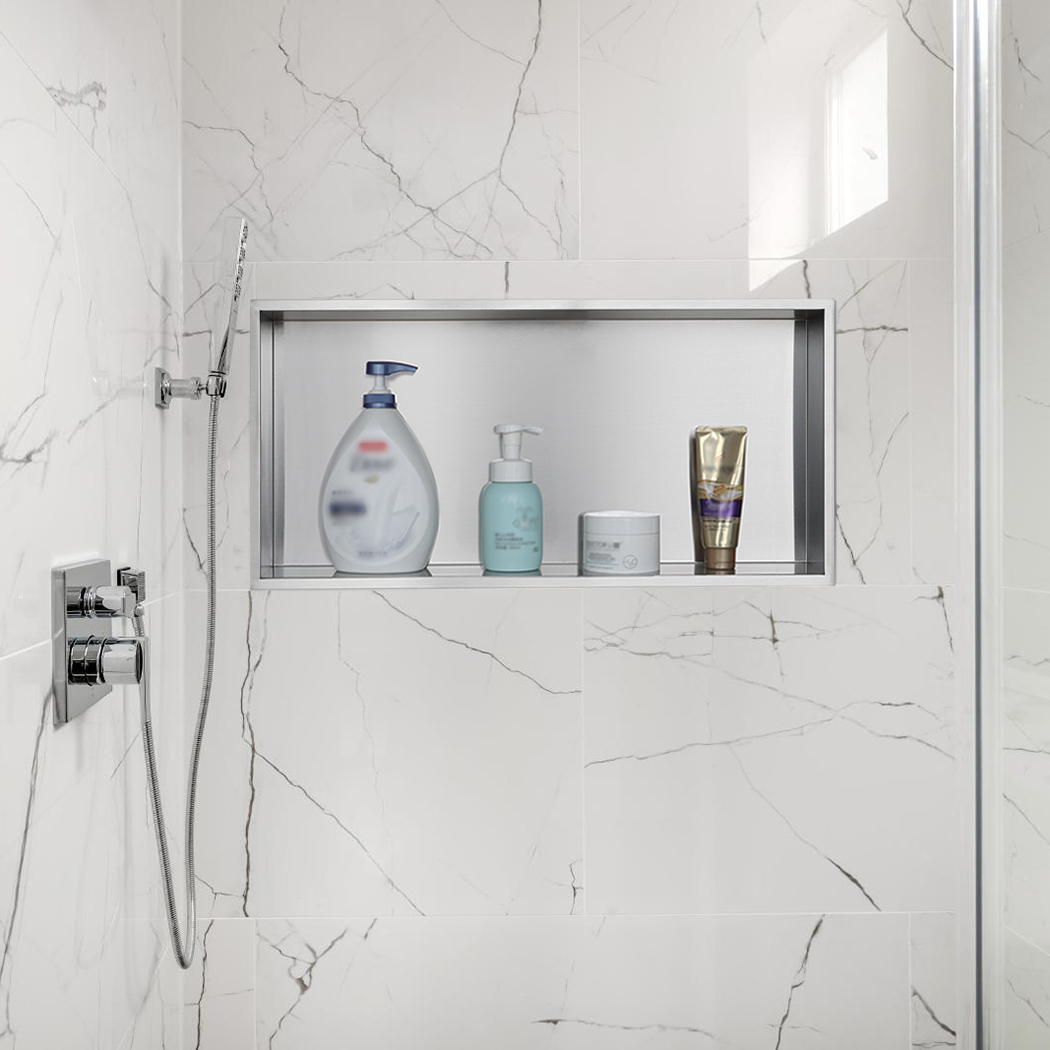 Stainless Steel Wall Niche, Recessed Shower Shelf, No Tile Needed