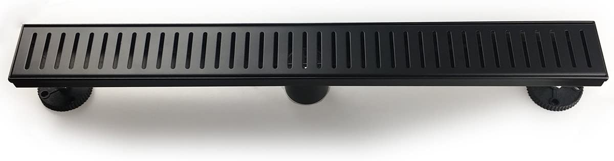 Neodrain Black Linear Shower Drain with Capsule Pattern Grate Cover, 304 Stainless Steel Rectangle Shower Floor Drain, with leveling feet & strainer (Shiny Black)