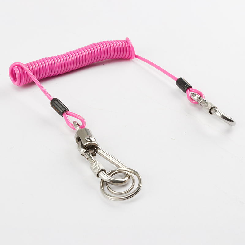 Retractable Plastic Coiled Tether with Carabiner for safety-Dongguan Guofeng Manufacturing CO.,LTD
