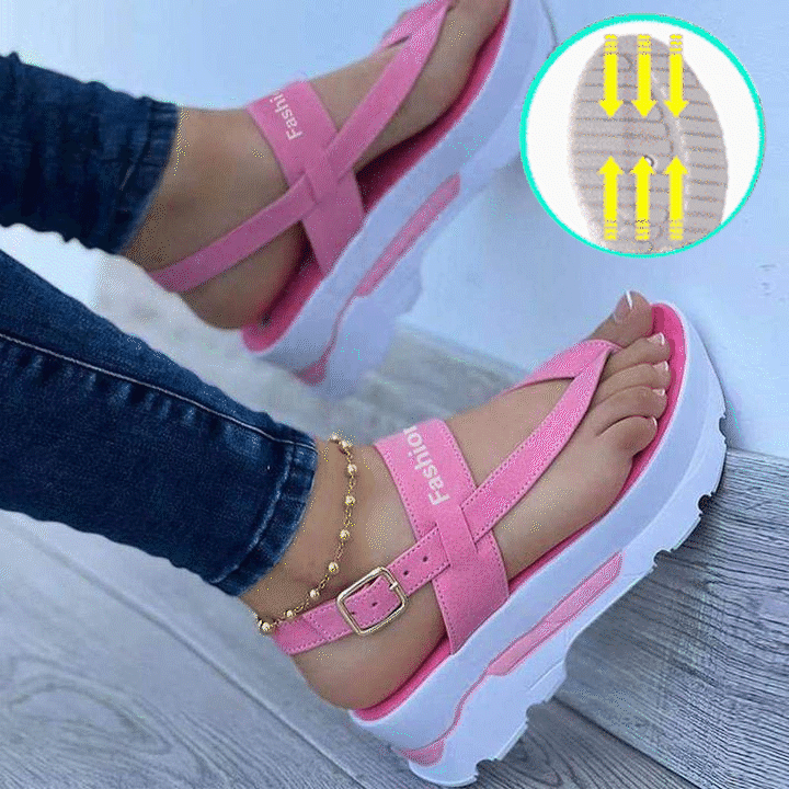 2022 Women's Fashion Athletic Print Adjusting Buckle Platform Heel Sandals