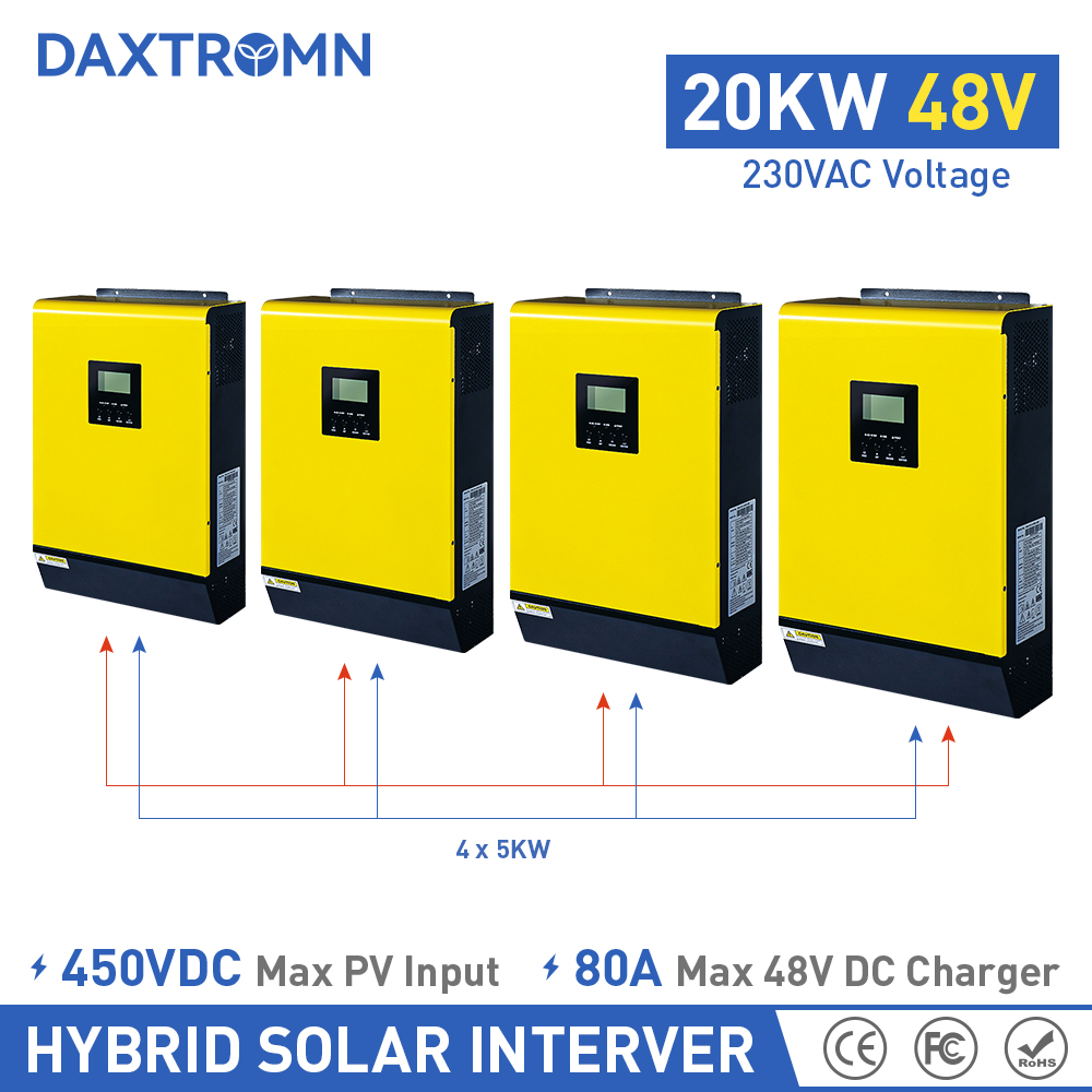 Daxtromn Power Hybrid Solar Inverter 20KW PV 450Vdc 20000w 80Ax4 48V Battery Charger Parallel kit mounted RS232 Dry Contact Grid Tied