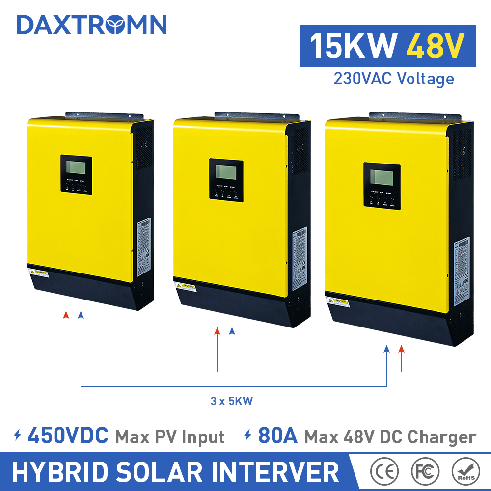 Daxtromn Power Hybrid Solar Inverter 15KW PV 450Vdc 15000w 80Ax2 48V Battery Charger Parallel kit mounted RS232 Dry Contact Grid Tied